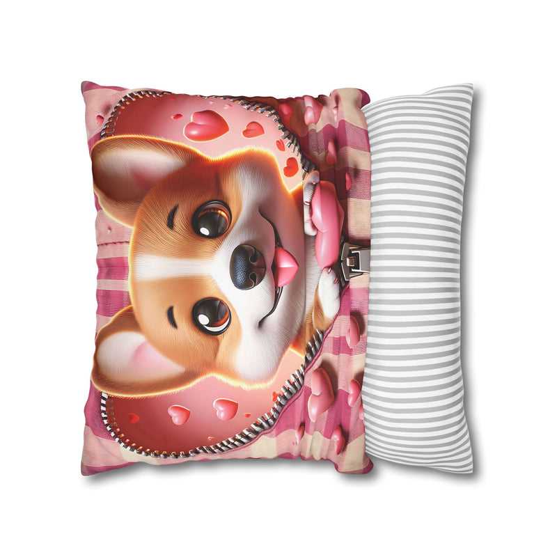 Sweetheart Pup Canvas Pillowcase