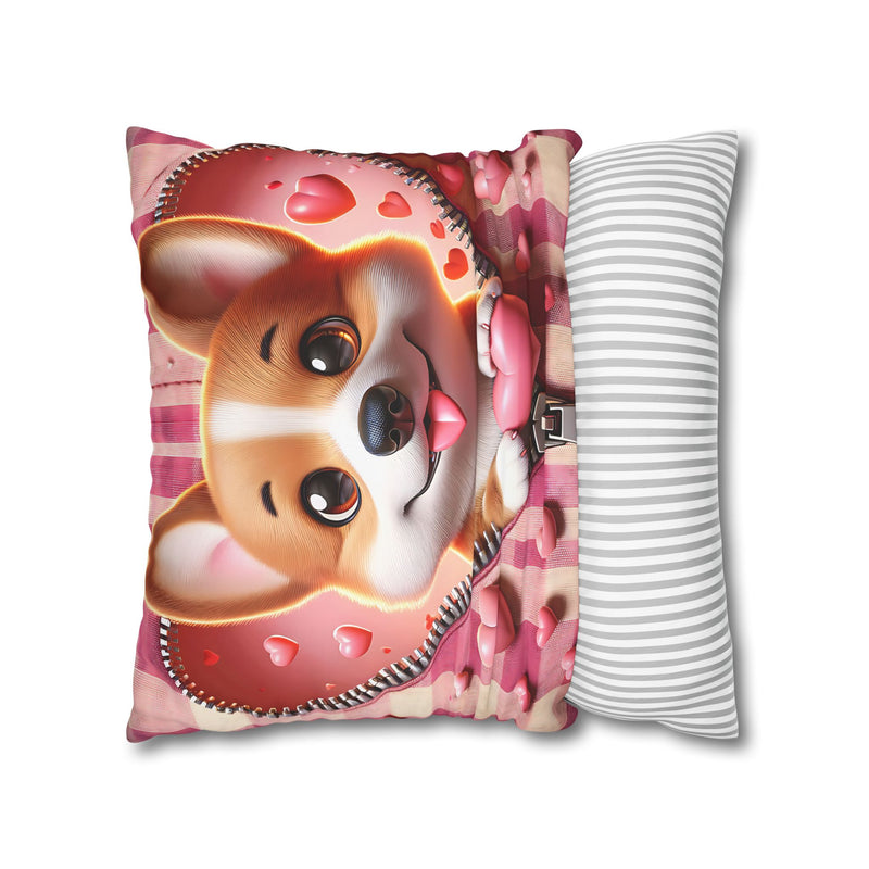 Sweetheart Pup Canvas Pillowcase