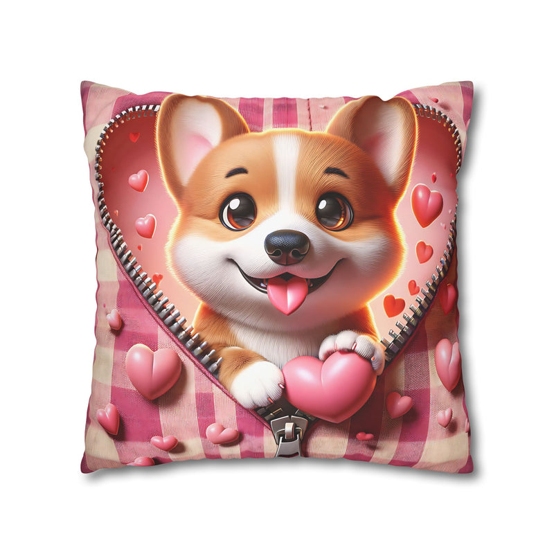 Sweetheart Pup Canvas Pillowcase