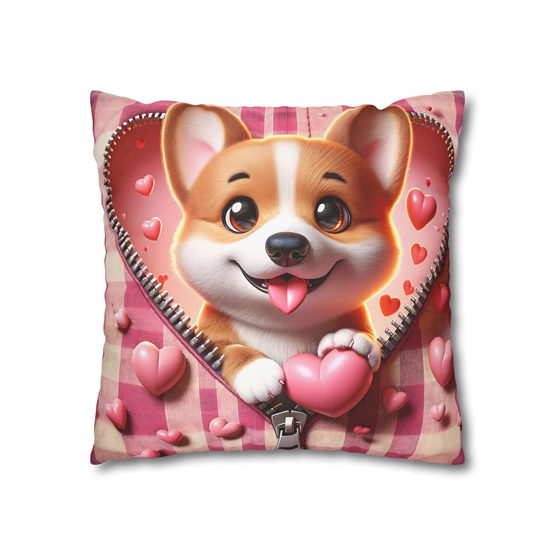 Sweetheart Pup Canvas Pillowcase