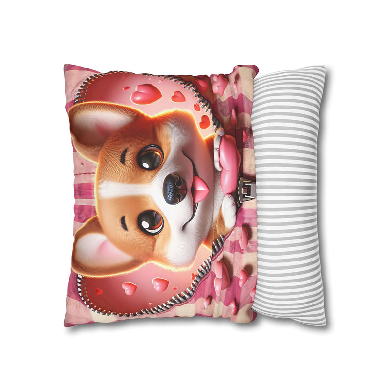 Sweetheart Pup Canvas Pillowcase