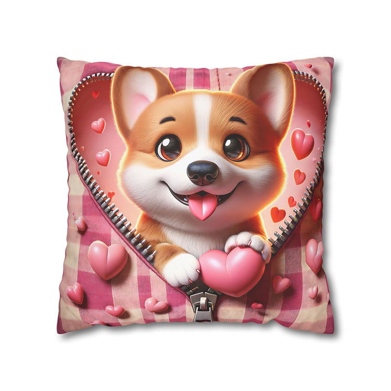 Sweetheart Pup Canvas Pillowcase