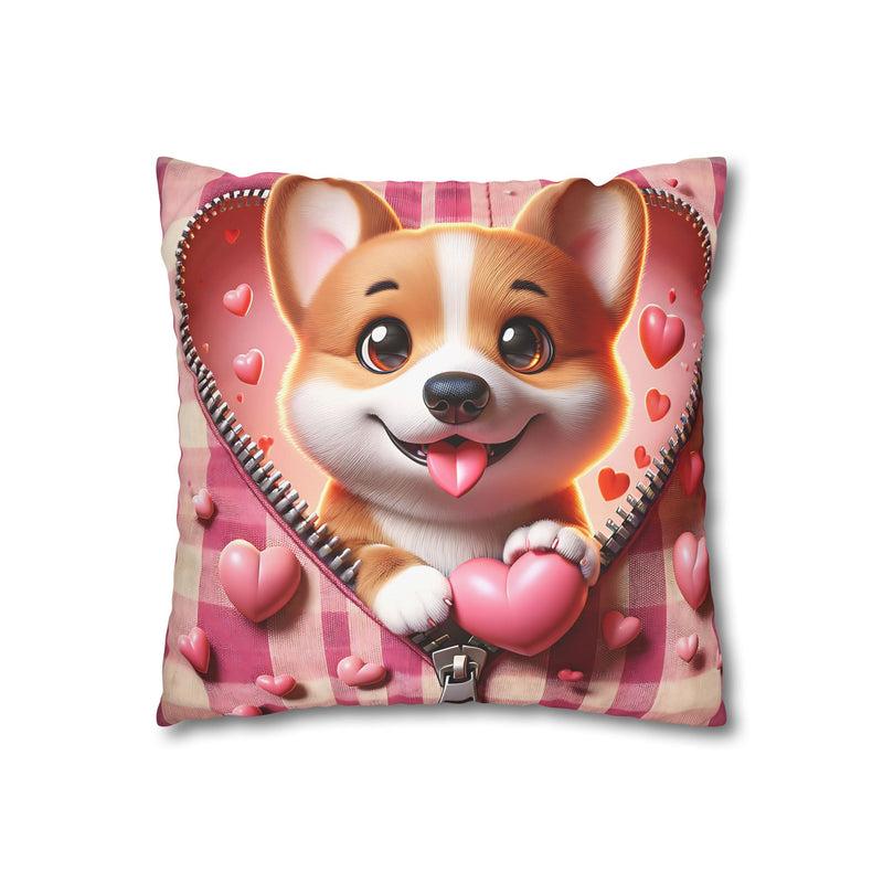 Sweetheart Pup Canvas Pillowcase