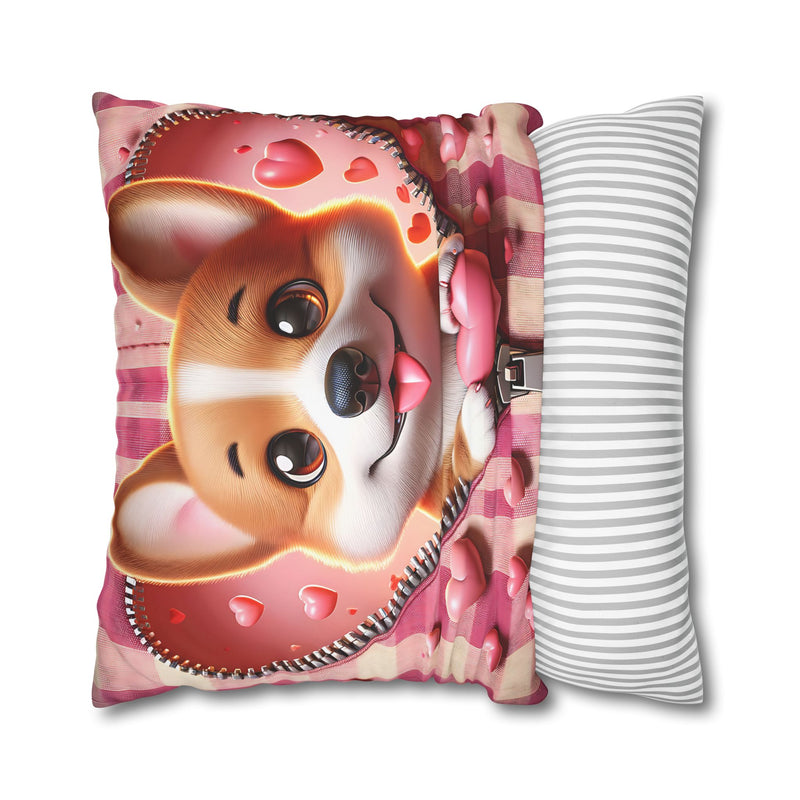 Sweetheart Pup Canvas Pillowcase